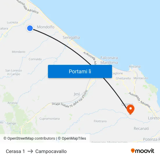 Cerasa 1 to Campocavallo map