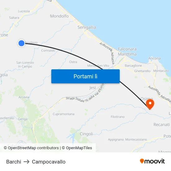 Barchi to Campocavallo map
