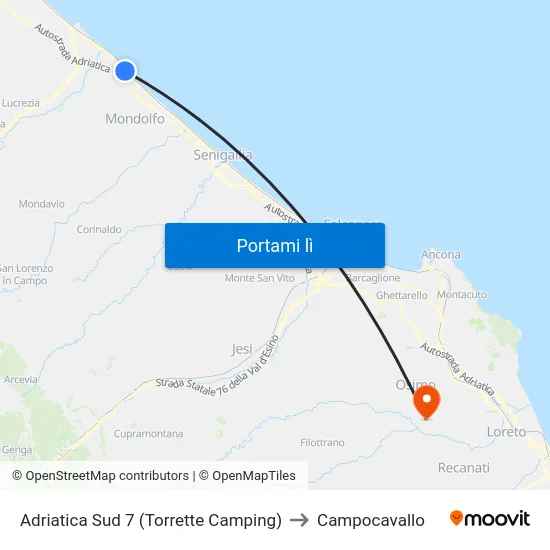 Adriatica Sud 7 (Torrette Camping) to Campocavallo map