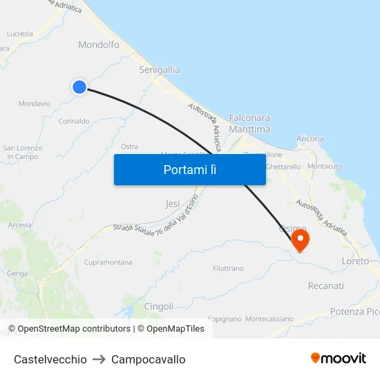 Castelvecchio to Campocavallo map