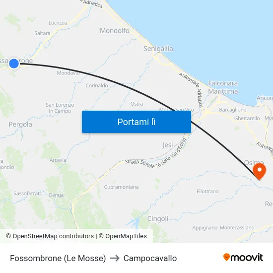 Fossombrone (Le Mosse) to Campocavallo map