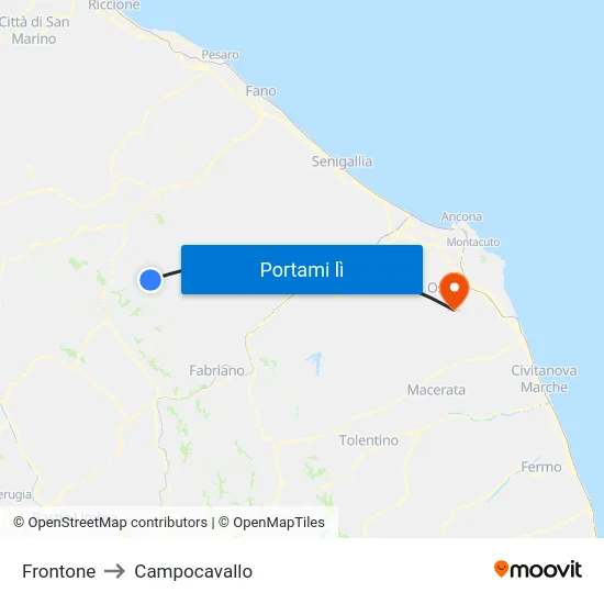 Frontone to Campocavallo map