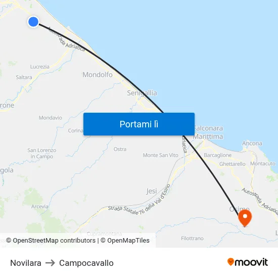 Novilara to Campocavallo map