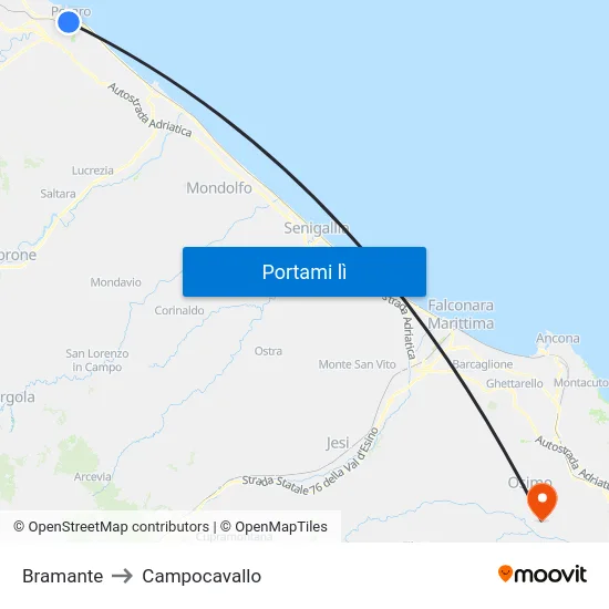 Bramante to Campocavallo map