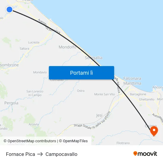 Fornace Pica to Campocavallo map