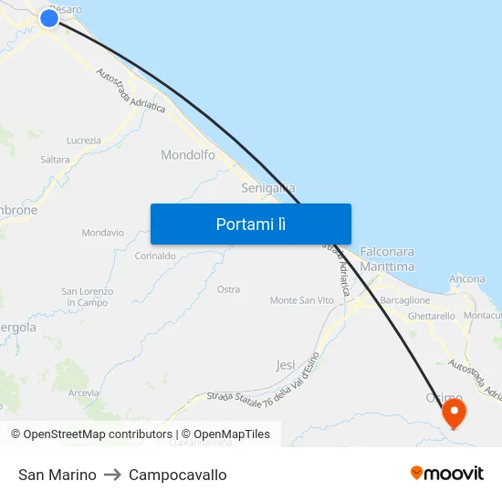 San Marino to Campocavallo map