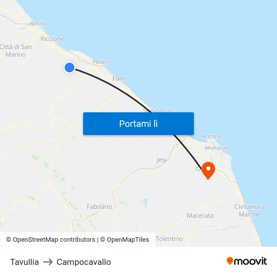 Tavullia to Campocavallo map