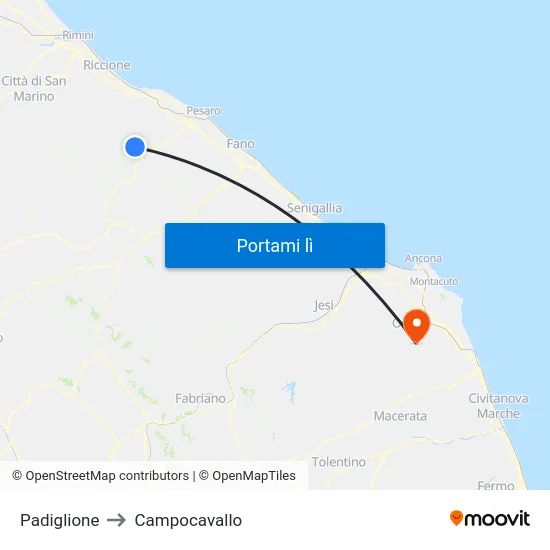 Padiglione to Campocavallo map