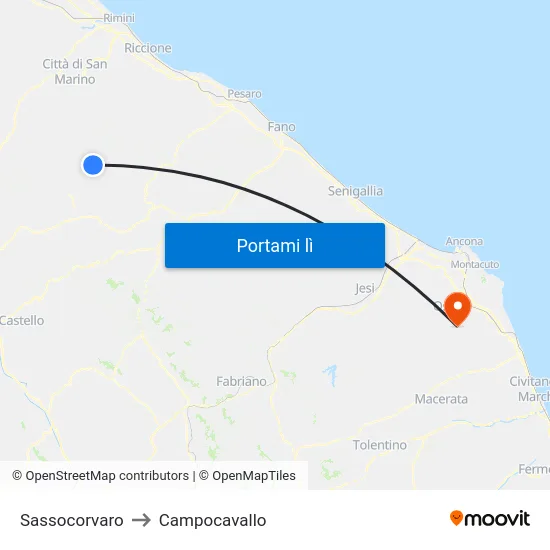 Sassocorvaro to Campocavallo map