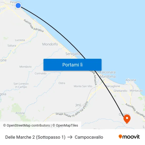 Delle Marche 2 (Sottopasso 1) to Campocavallo map