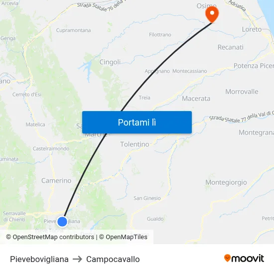 Pievebovigliana to Campocavallo map