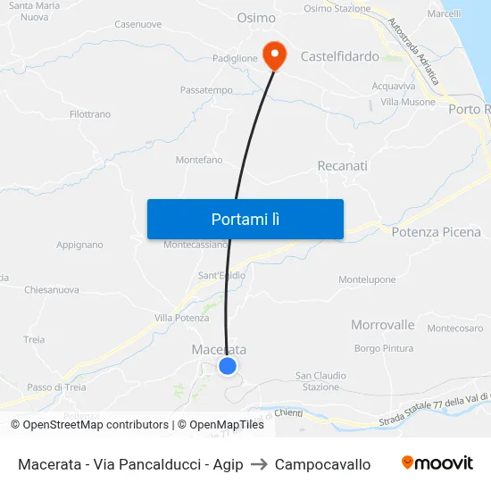 Macerata - Via Pancalducci - Agip to Campocavallo map