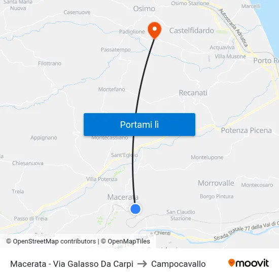 Macerata - Via Galasso Da Carpi to Campocavallo map