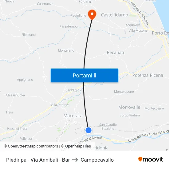 Piediripa - Via Annibali - Bar to Campocavallo map