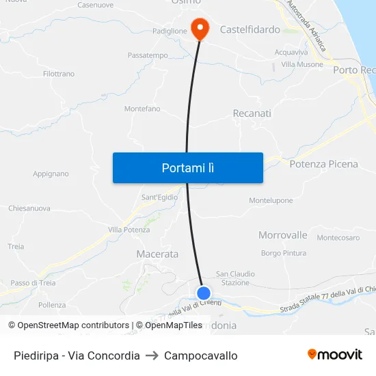 Piediripa - Via Concordia to Campocavallo map