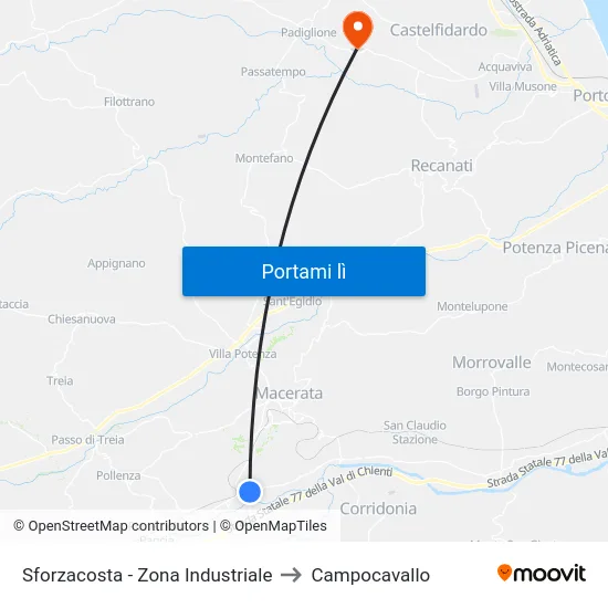 Sforzacosta - Zona Industriale to Campocavallo map