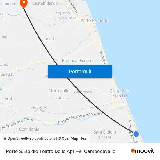Porto S.Elpidio Teatro Delle Api to Campocavallo map