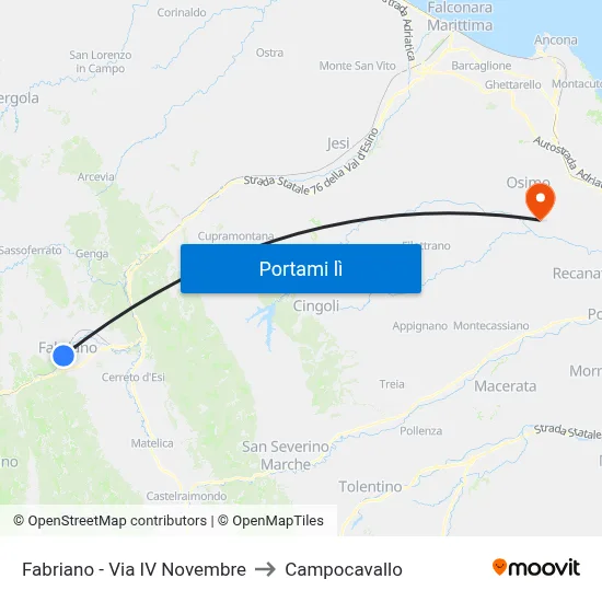 Fabriano - Via IV Novembre to Campocavallo map