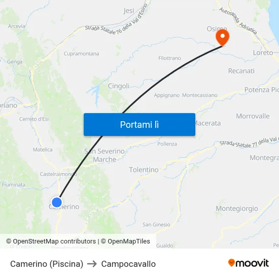 Camerino (Piscina) to Campocavallo map