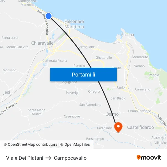 Viale Dei Platani to Campocavallo map