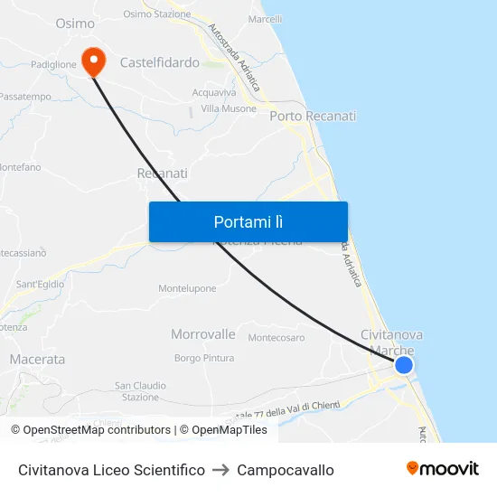 Civitanova Liceo Scientifico to Campocavallo map