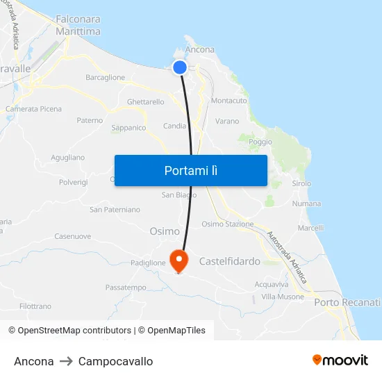Ancona to Campocavallo map