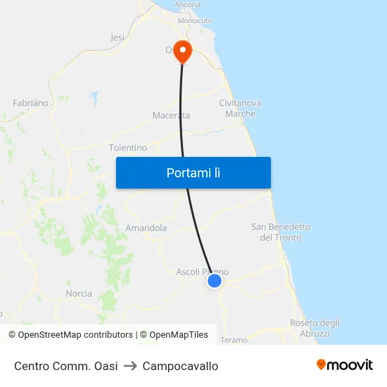 Centro Comm. Oasi to Campocavallo map