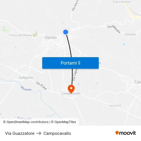 Via Guazzatore to Campocavallo map