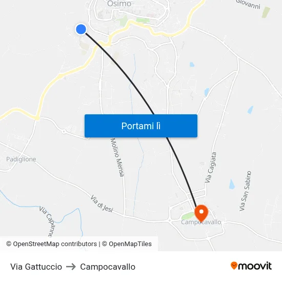 Via Gattuccio to Campocavallo map