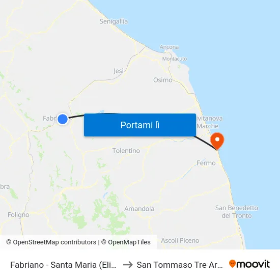 Fabriano - Santa Maria (Elica) to San Tommaso Tre Archi map