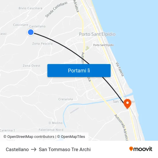 Castellano to San Tommaso Tre Archi map