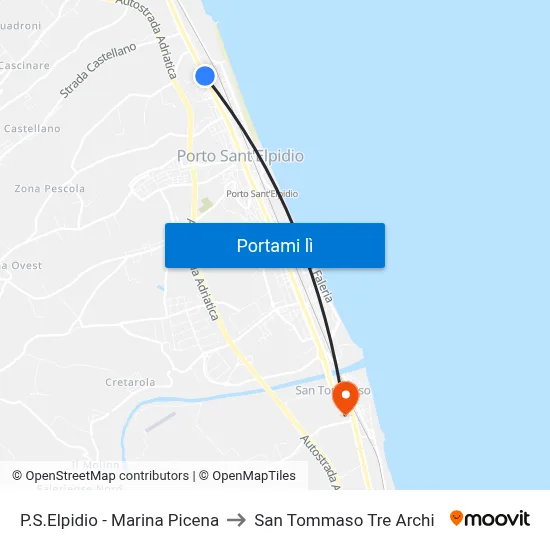 P.S.Elpidio - Marina Picena to San Tommaso Tre Archi map
