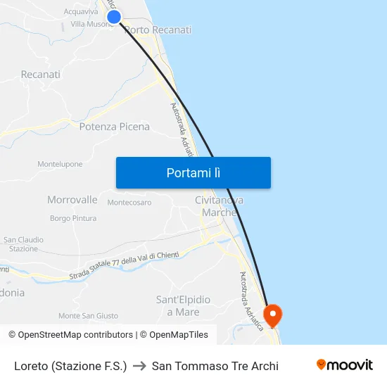 Loreto (Stazione F.S.) to San Tommaso Tre Archi map
