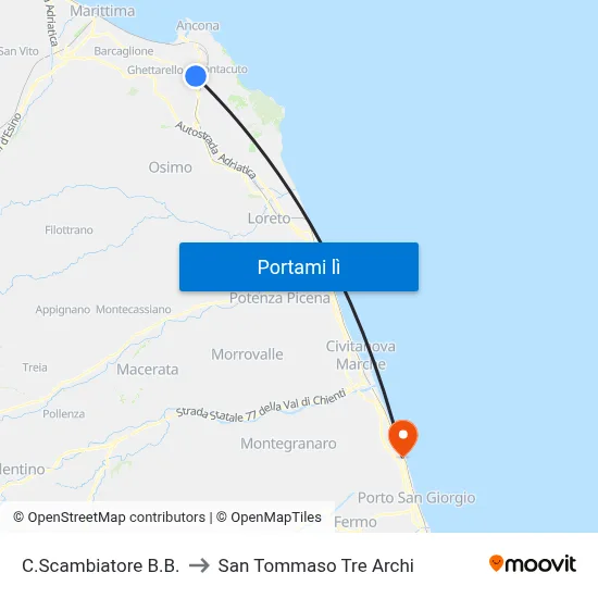 C.Scambiatore B.B. to San Tommaso Tre Archi map