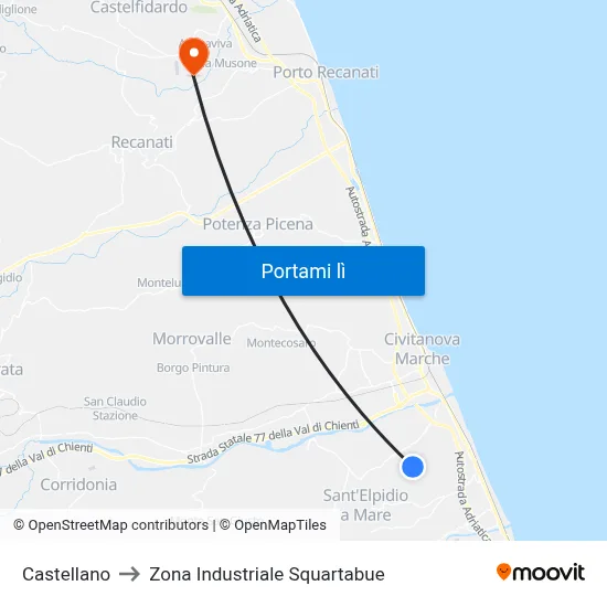 Castellano to Zona Industriale Squartabue map