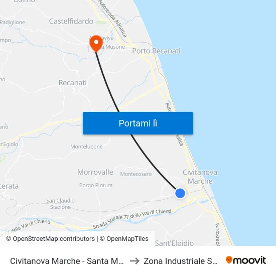 Civitanova Marche - Santa Maria Apparent to Zona Industriale Squartabue map