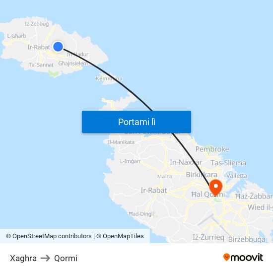 Xaghra to Qormi map