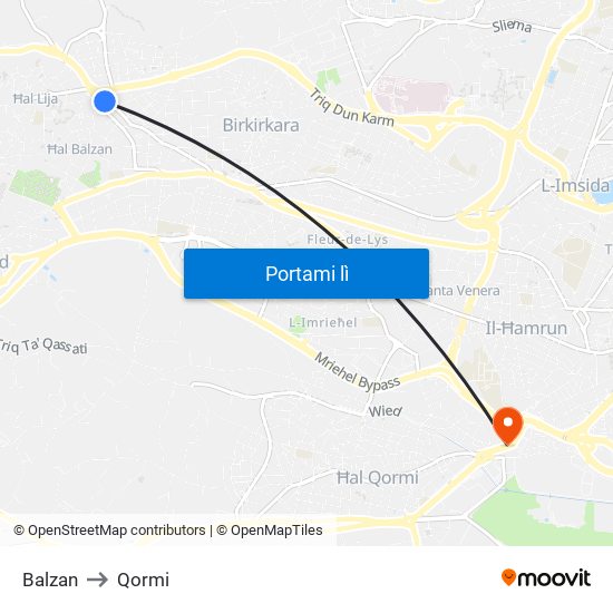 Balzan to Qormi map