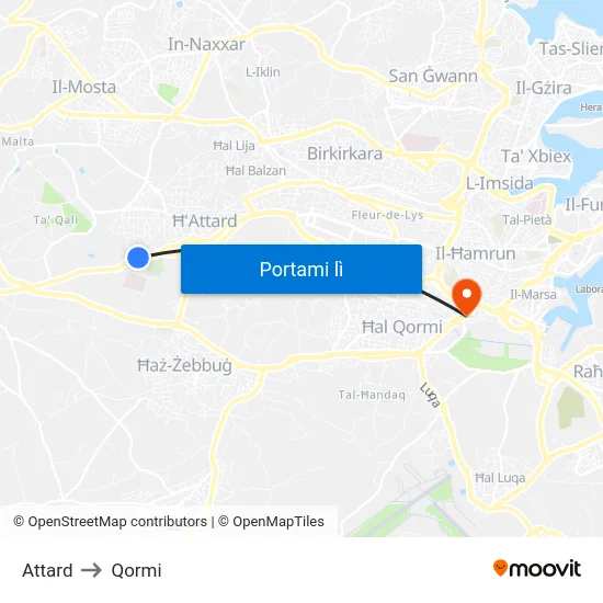 Attard to Qormi map