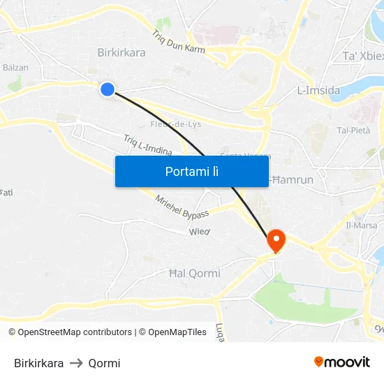 Birkirkara to Qormi map