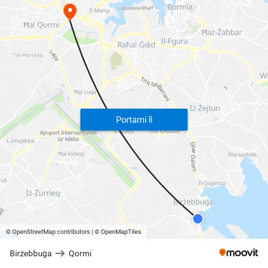 Birżebbuġa to Qormi map