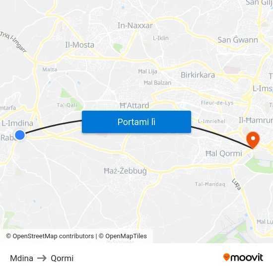 Mdina to Qormi map