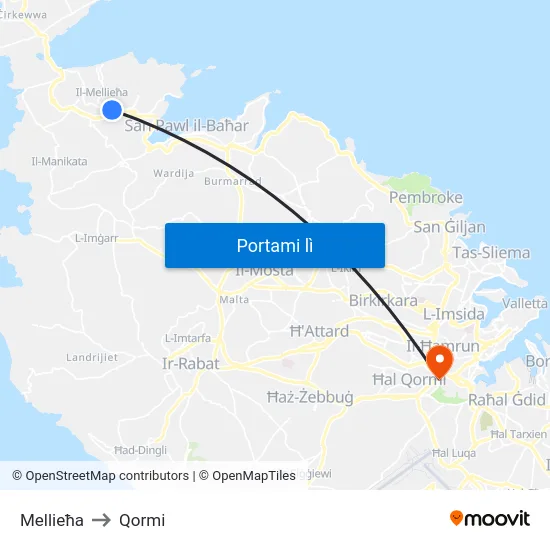 Mellieħa to Qormi map