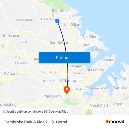 Pembroke Park & Ride 2 to Qormi map