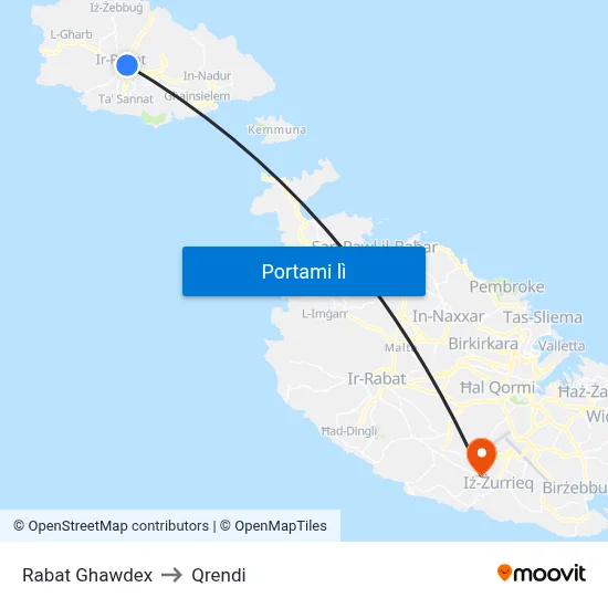 Rabat Ghawdex to Qrendi map