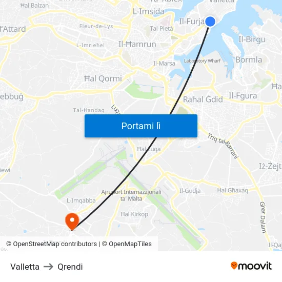 Valletta to Qrendi map