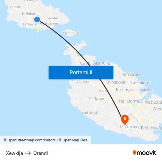 Xewkija to Qrendi map