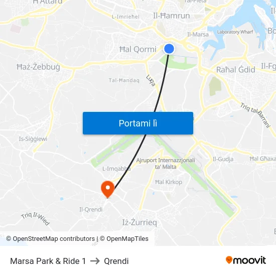 Marsa Park & Ride 1 to Qrendi map