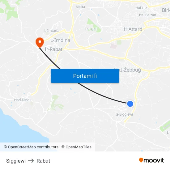 Siggiewi to Rabat map