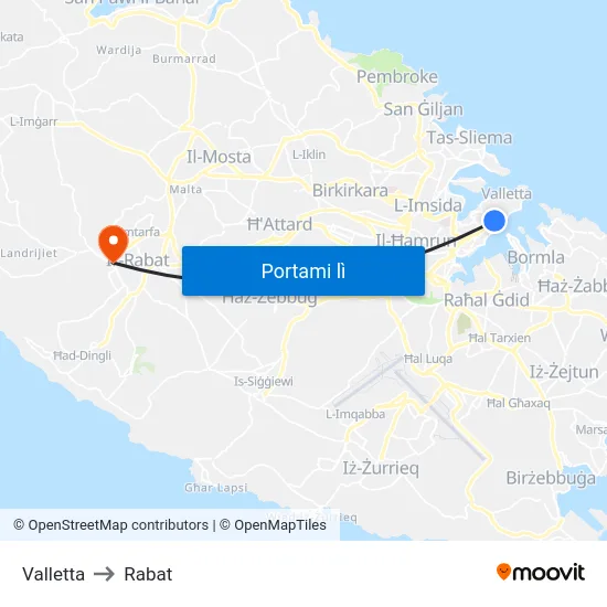 Valletta to Rabat map